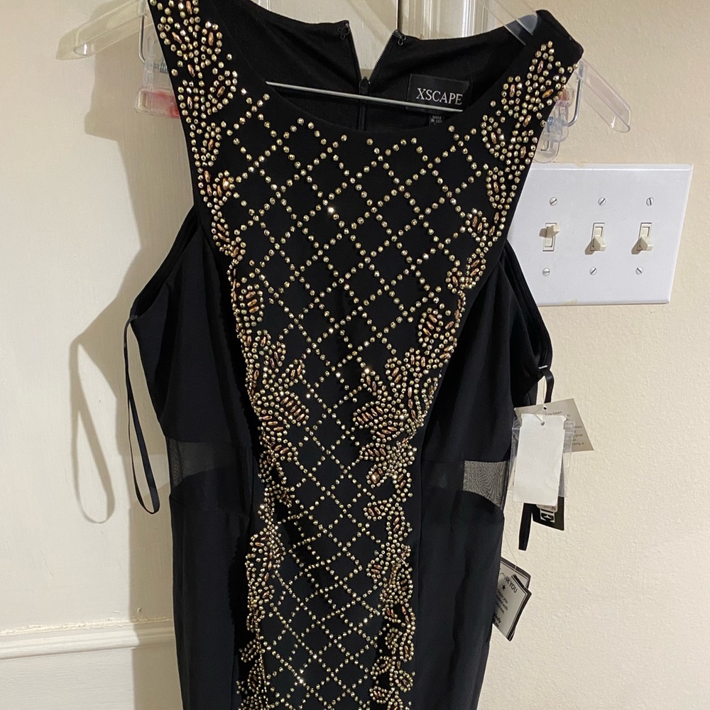 Xscape Beaded Black Sheath Dress Sz 10